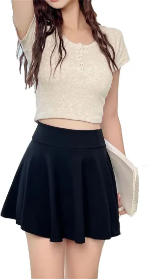 Women's Summer Fashion Mini Elastic Pleated Skirt Solid Color Loose Casual Skirt Bodycon Party Skirts