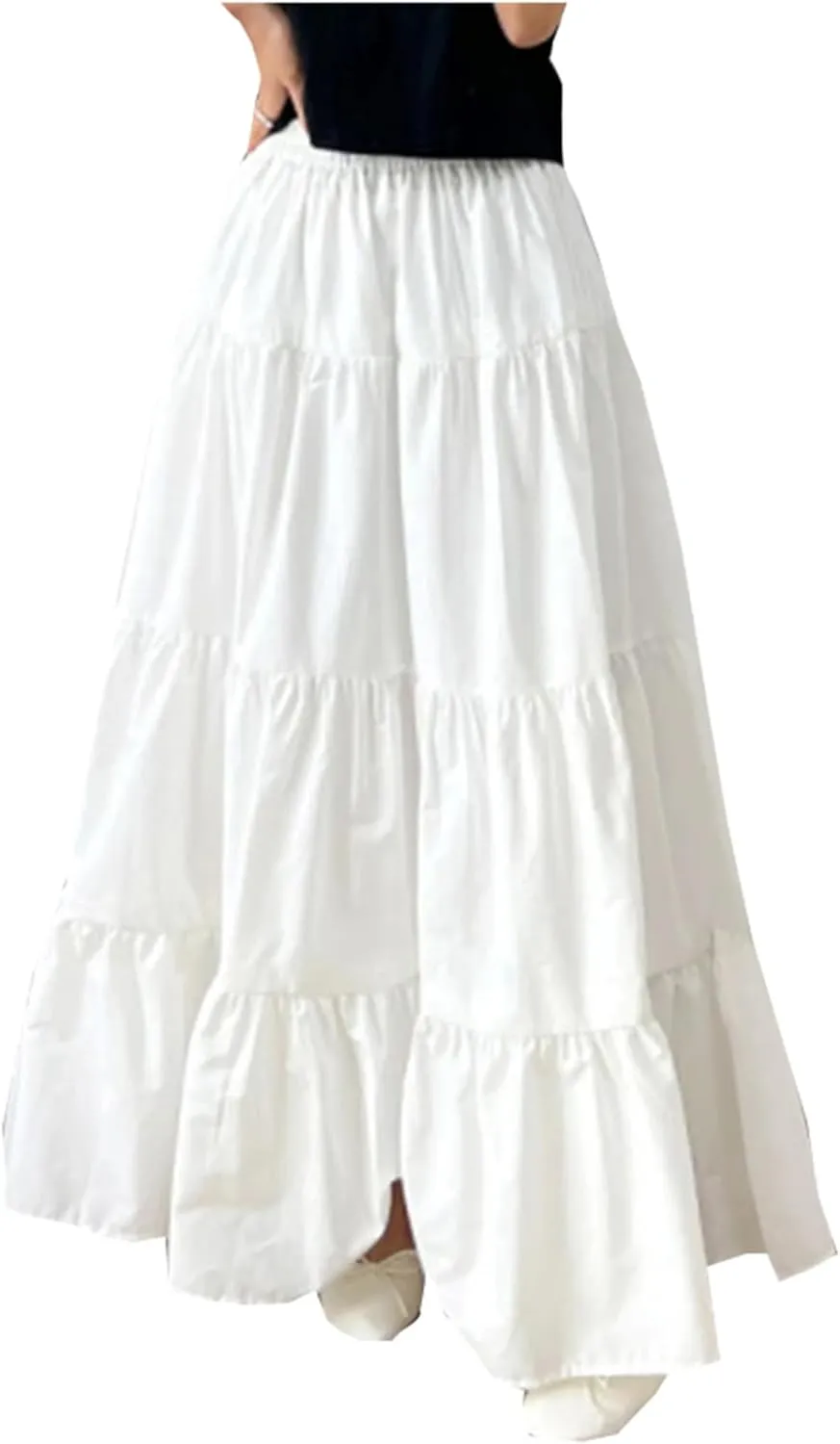 WomenS Summer Flowy Swing Tiered A-Line Maxi Skirt Fashion Elastic Waist Pleated Long Beach Skirts