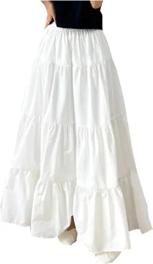 WomenS Summer Flowy Swing Tiered A-Line Maxi Skirt Fashion Elastic Waist Pleated Long Beach Skirts