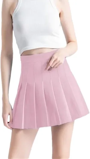 Women's Summer High Waist Short Mini Pleated Skirt Elastic Flared Casual Mini Skirts