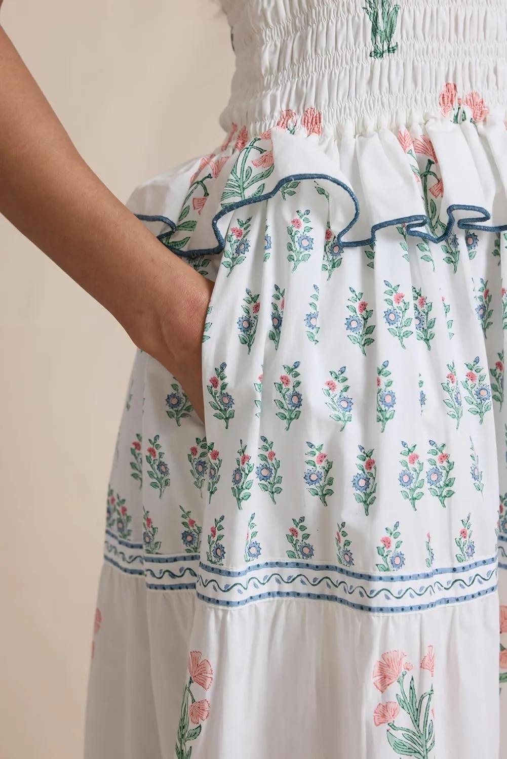 Womens Summer Maxi Dress Floral Sleeveless Smocked Maxi Dress Boho Spaghetti Strap A-Line Flowy Beach Long Sundress