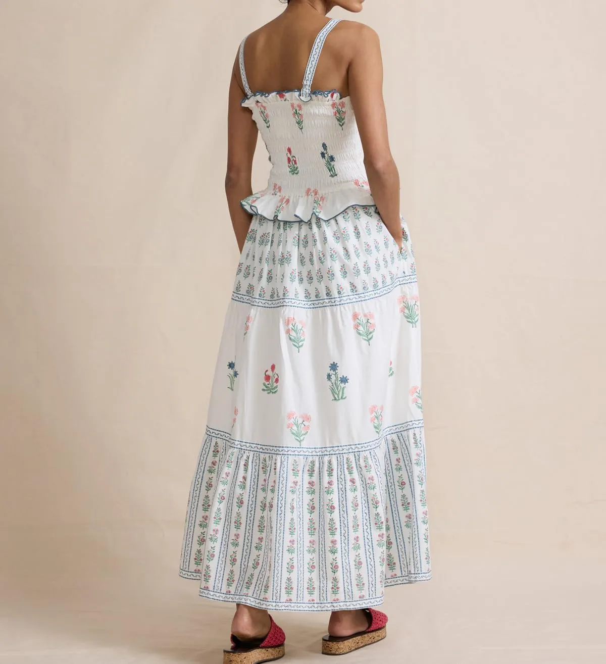 Womens Summer Maxi Dress Floral Sleeveless Smocked Maxi Dress Boho Spaghetti Strap A-Line Flowy Beach Long Sundress