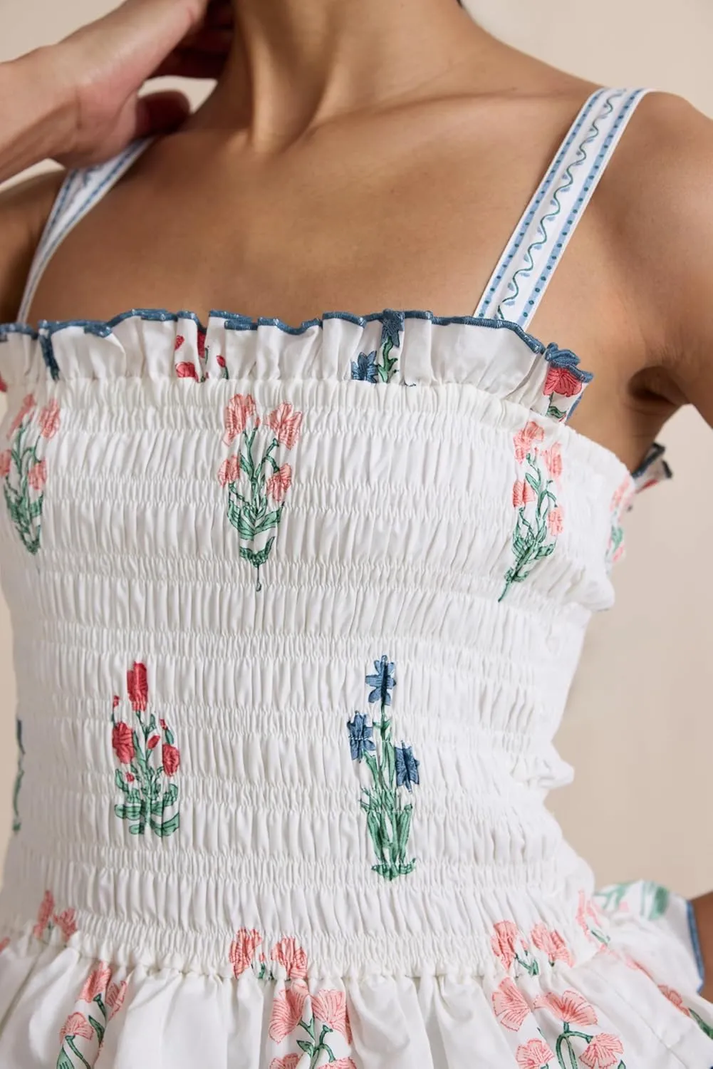 Womens Summer Maxi Dress Floral Sleeveless Smocked Maxi Dress Boho Spaghetti Strap A-Line Flowy Beach Long Sundress