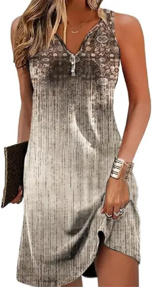 Womens Summer Tank Dress 2024 Casual Button Down V Neck Sleeveless Beach Boho Dresses Sundress A-Line Flowy