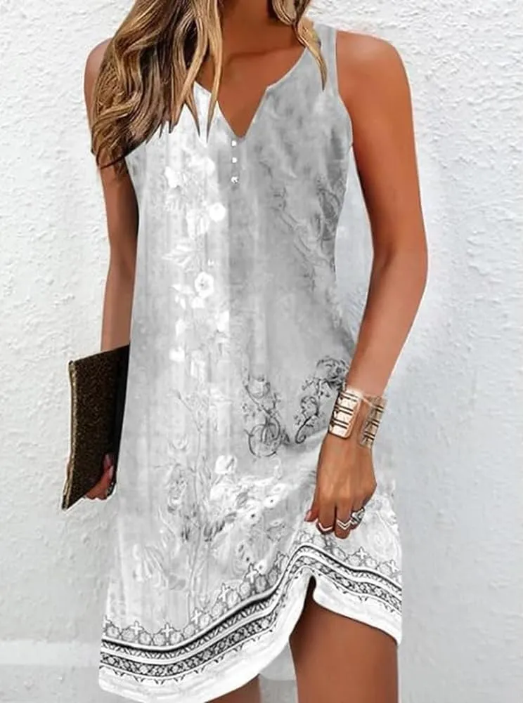 Womens Summer Tank Dress 2024 Casual Button Down V Neck Sleeveless Beach Boho Dresses Sundress A-Line Flowy