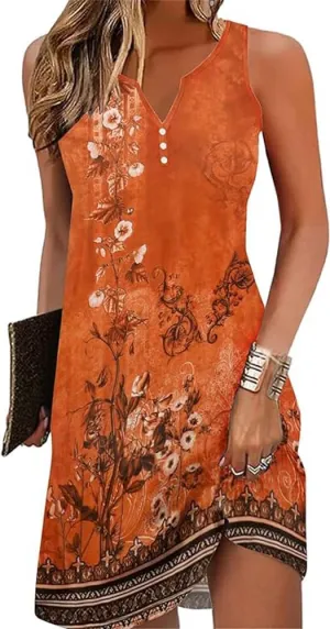 Womens Summer Tank Dress 2024 Casual Button Down V Neck Sleeveless Beach Boho Dresses Sundress A-Line Flowy