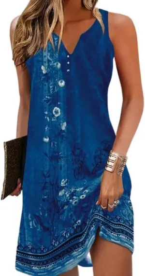 Womens Summer Tank Dress 2024 Casual Button Down V Neck Sleeveless Beach Boho Dresses Sundress A-Line Flowy