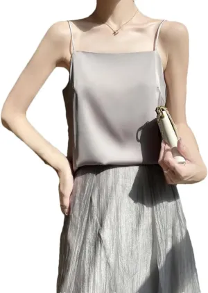 Womens Summer U-Neck Tank Top Solid Color Sling Camisole Casual Tops Womens Shirts