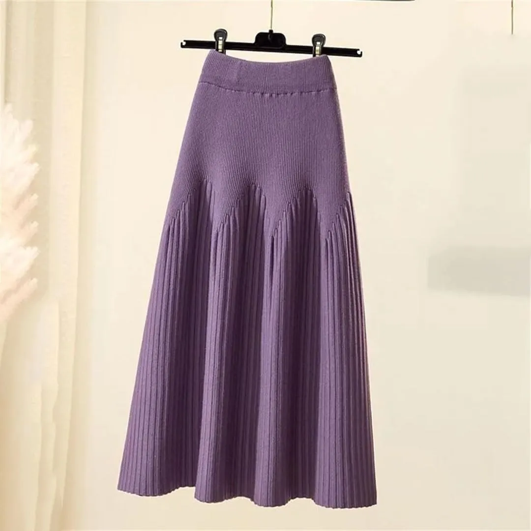 Women's Sweater Dresses Fashion Pleated High Waisted A-Line Half Length Skirt Loose Women's Mid Length Skirt