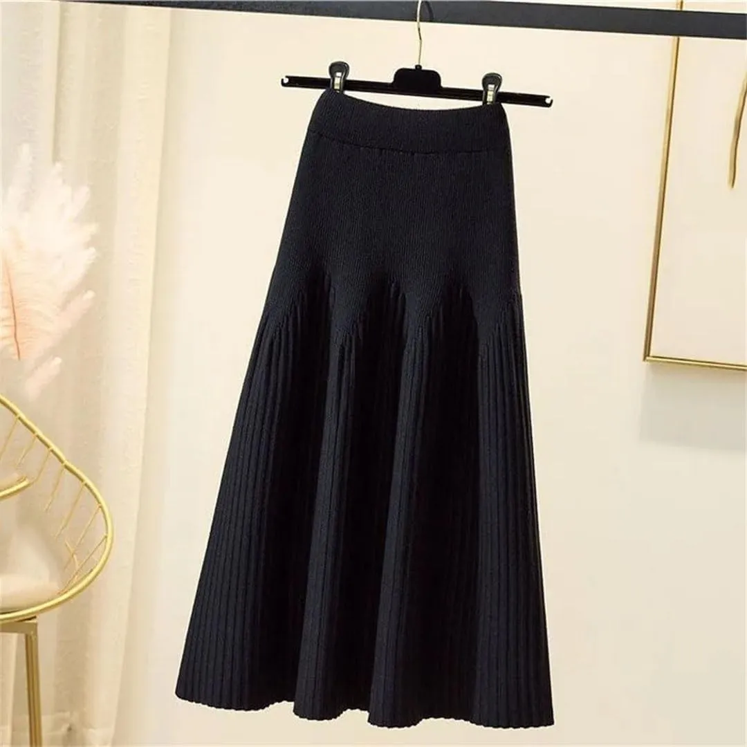 Women's Sweater Dresses Fashion Pleated High Waisted A-Line Half Length Skirt Loose Women's Mid Length Skirt