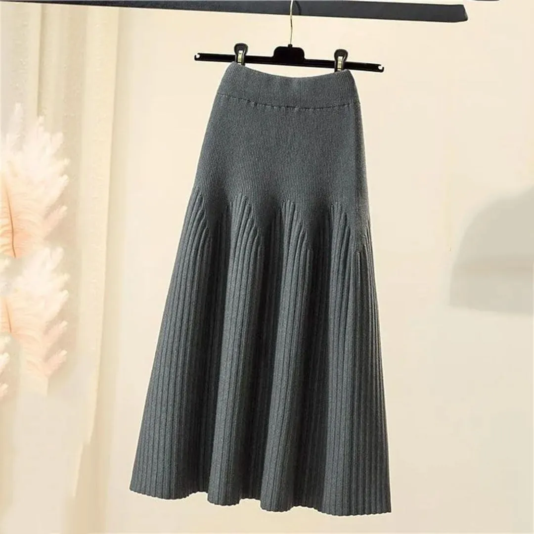 Women's Sweater Dresses Fashion Pleated High Waisted A-Line Half Length Skirt Loose Women's Mid Length Skirt