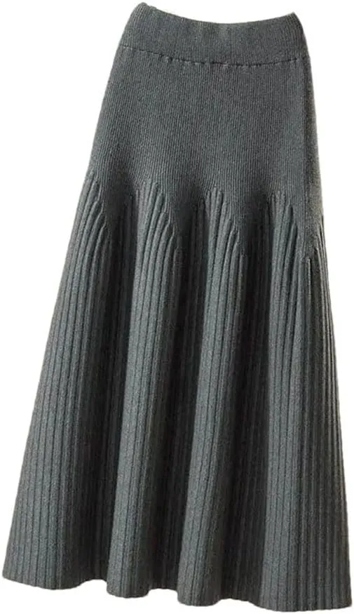 Women's Sweater Dresses Fashion Pleated High Waisted A-Line Half Length Skirt Loose Women's Mid Length Skirt