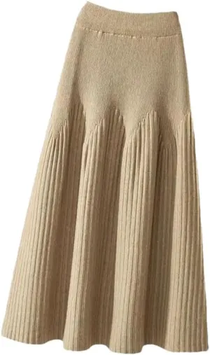 Women's Sweater Dresses Fashion Pleated High Waisted A-Line Half Length Skirt Loose Women's Mid Length Skirt