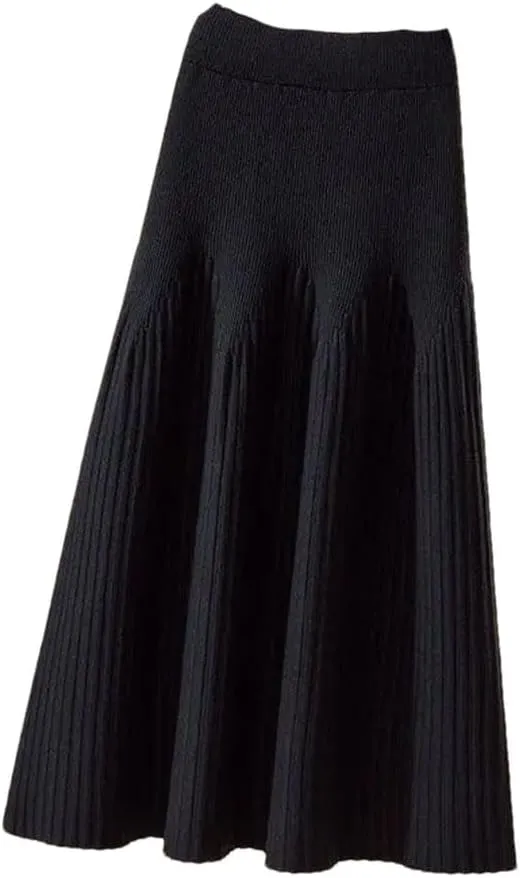 Women's Sweater Dresses Fashion Pleated High Waisted A-Line Half Length Skirt Loose Women's Mid Length Skirt
