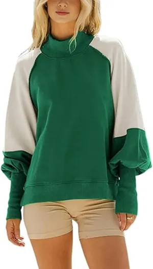 Women's Sweatshirts Crewneck Long Sleeve Tunic Sweaters Tops Color Block Oversized Pullover 2024 Fall Outifit