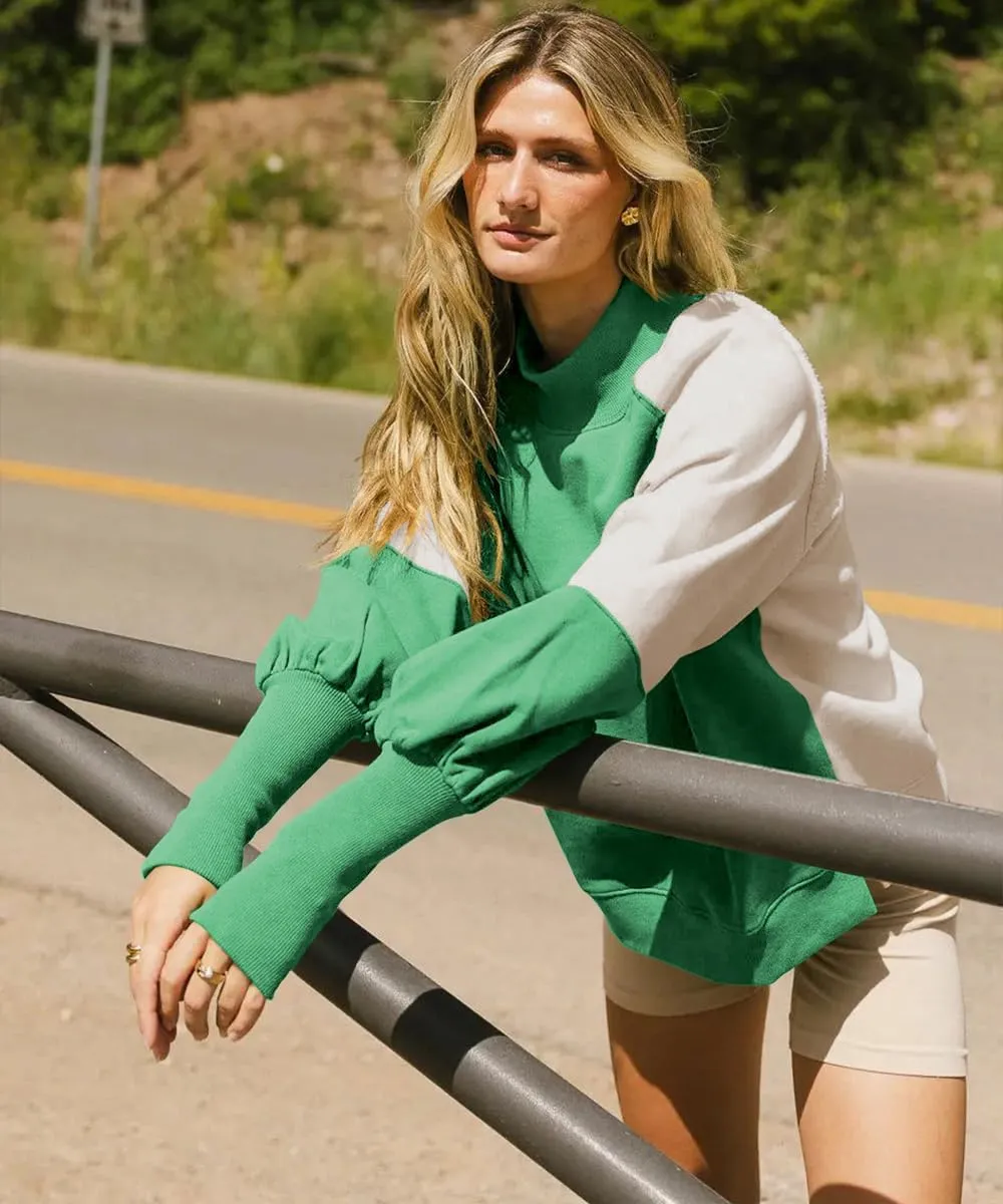 Women's Sweatshirts Crewneck Long Sleeve Tunic Sweaters Tops Color Block Oversized Pullover 2024 Fall Outifit