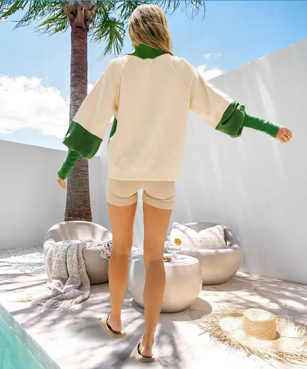 Women's Sweatshirts Crewneck Long Sleeve Tunic Sweaters Tops Color Block Oversized Pullover 2024 Fall Outifit