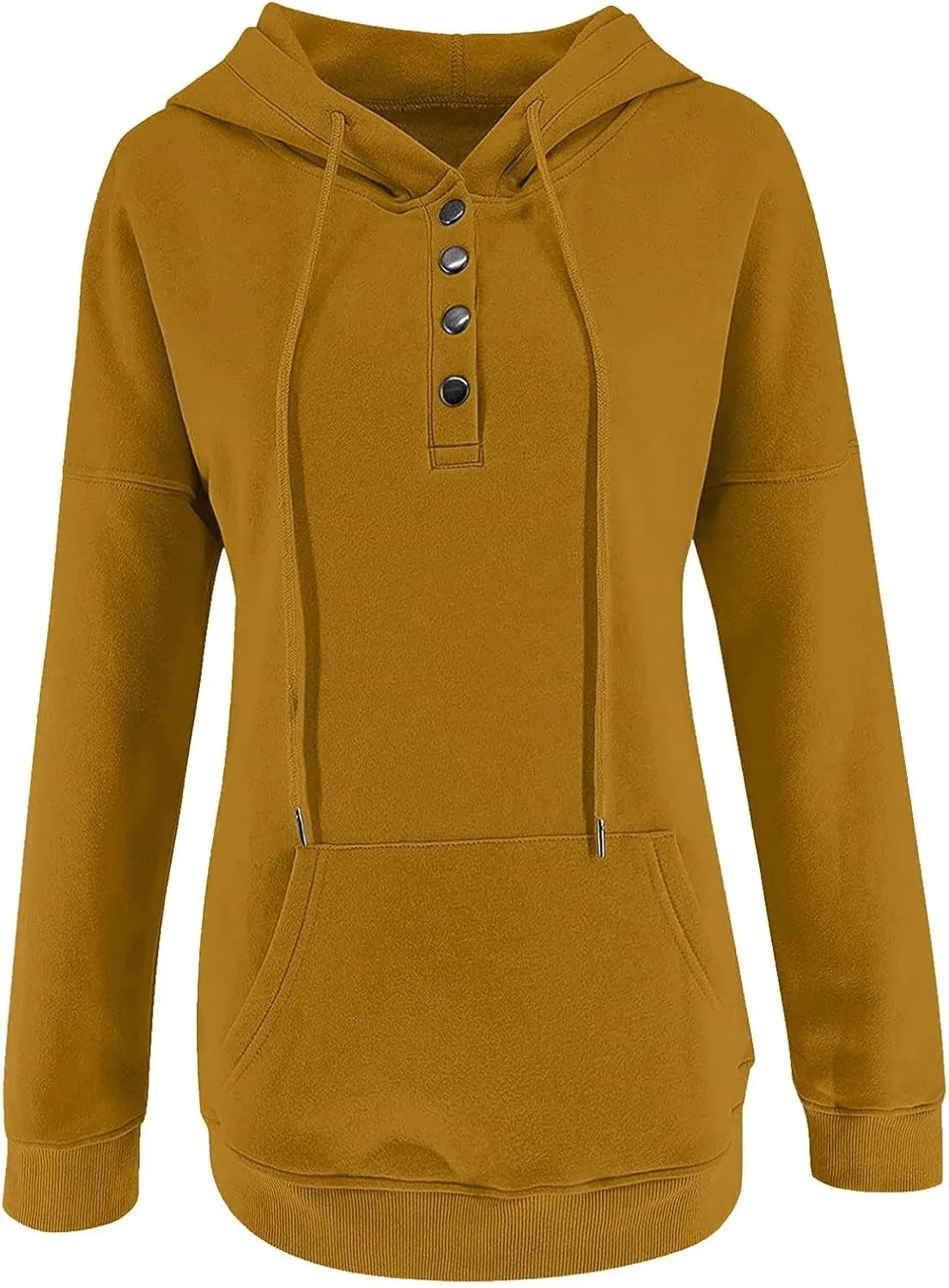 Womens Tops Long Sleeve Button V Neck Hoodies Dressy Casual Hooded Sweatshirt Loose Fit Party Shirts with Pockets