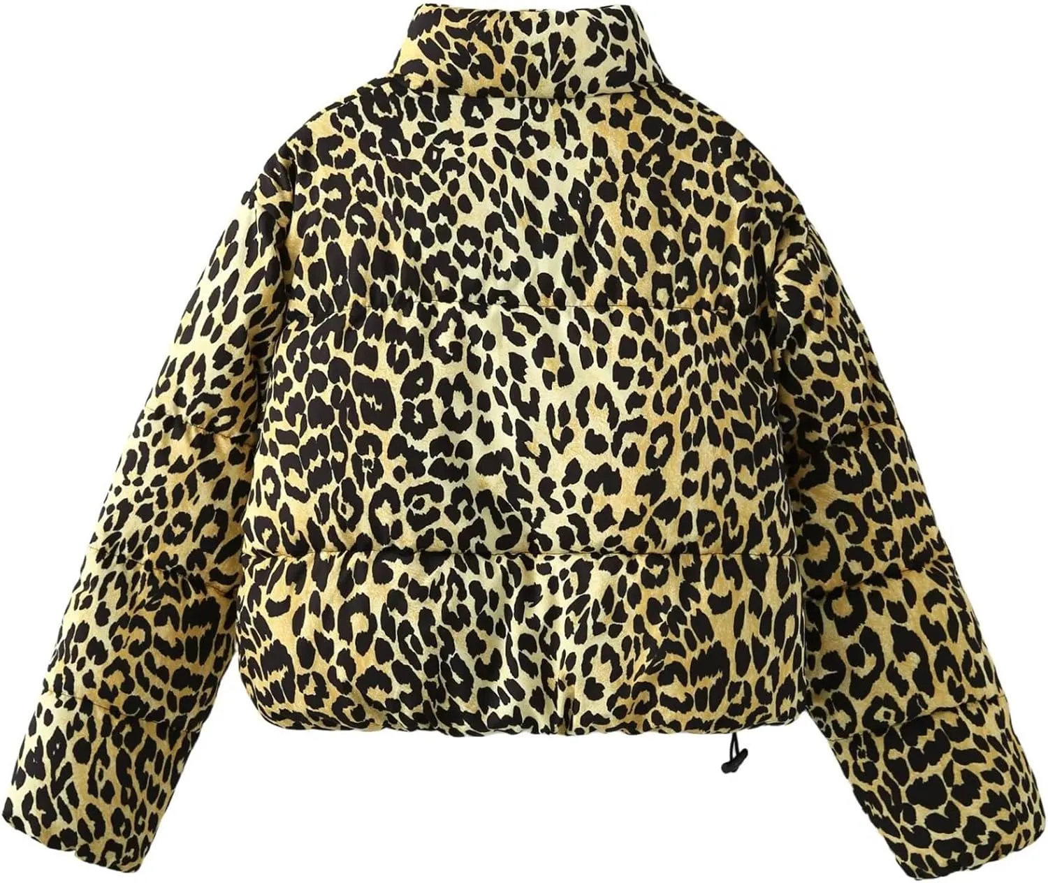 Womens Winter Puffer Jacket Leopard Print Long Sleeve Zip Up Cropped Down Coat Fashion Warm Y2K Quilted Outwears