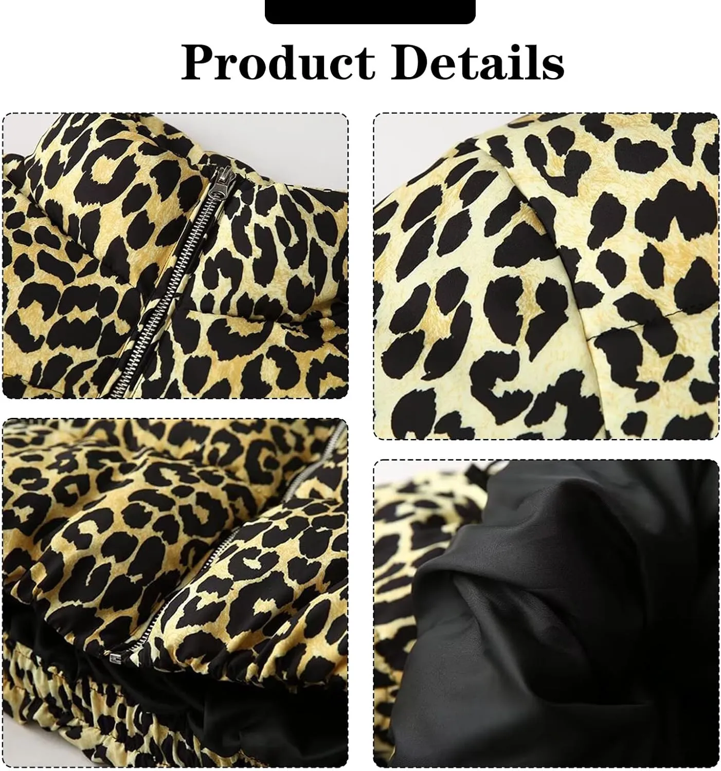 Womens Winter Puffer Jacket Leopard Print Long Sleeve Zip Up Cropped Down Coat Fashion Warm Y2K Quilted Outwears