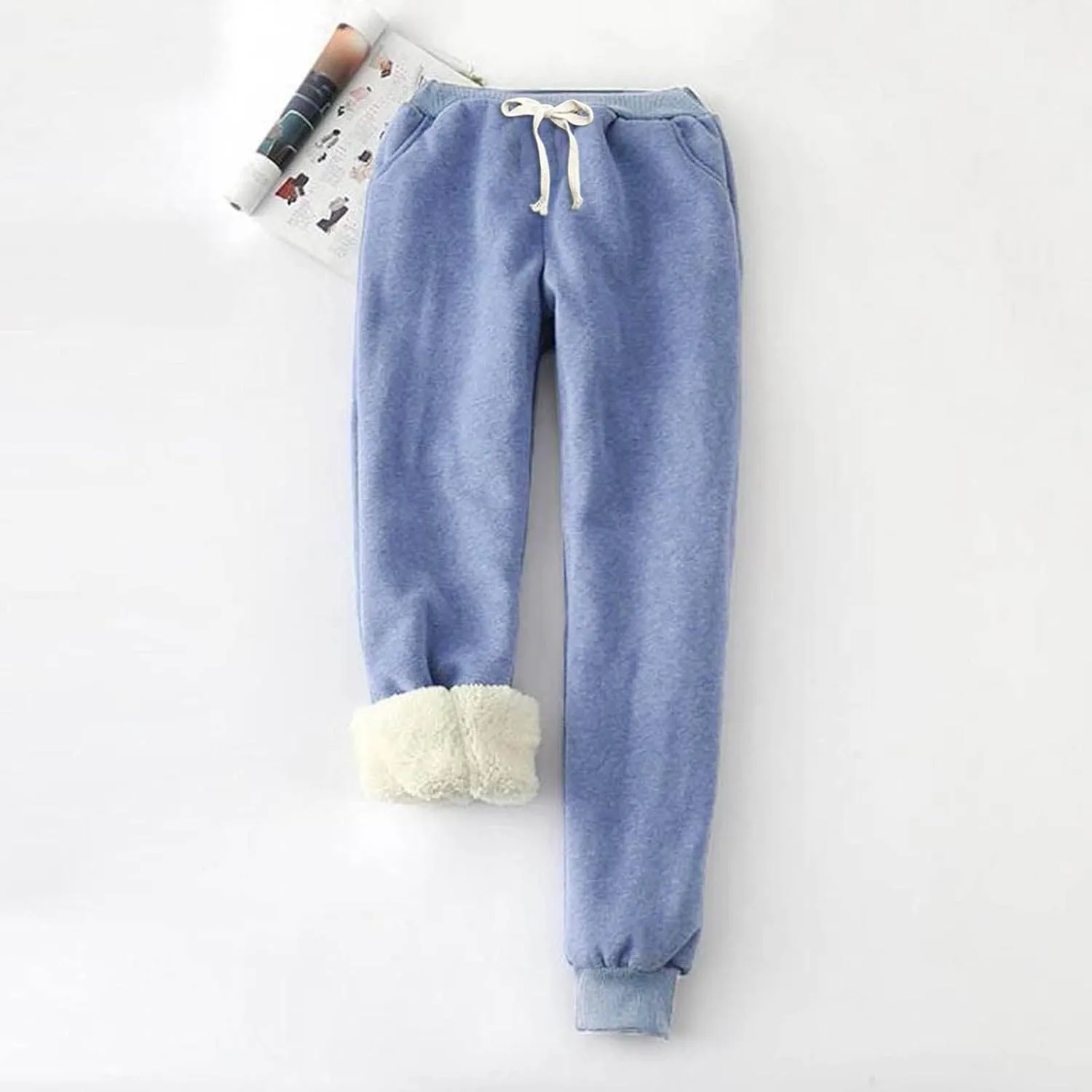 Women's Winter Solid Color Pants Fleece Large Size Pants Casual Harun Leggings Loose Fit Men