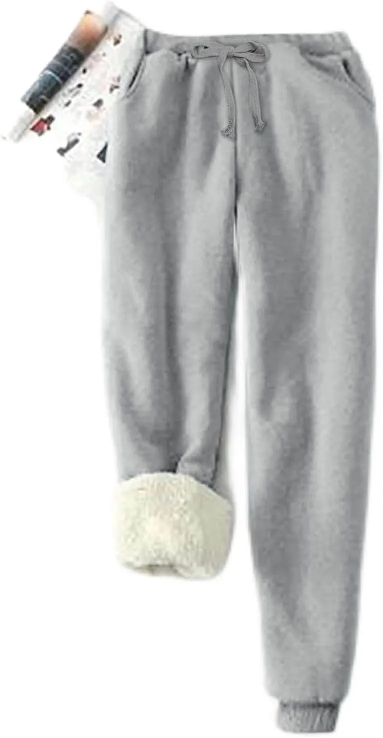 Women's Winter Solid Color Pants Fleece Large Size Pants Casual Harun Leggings Loose Fit Men