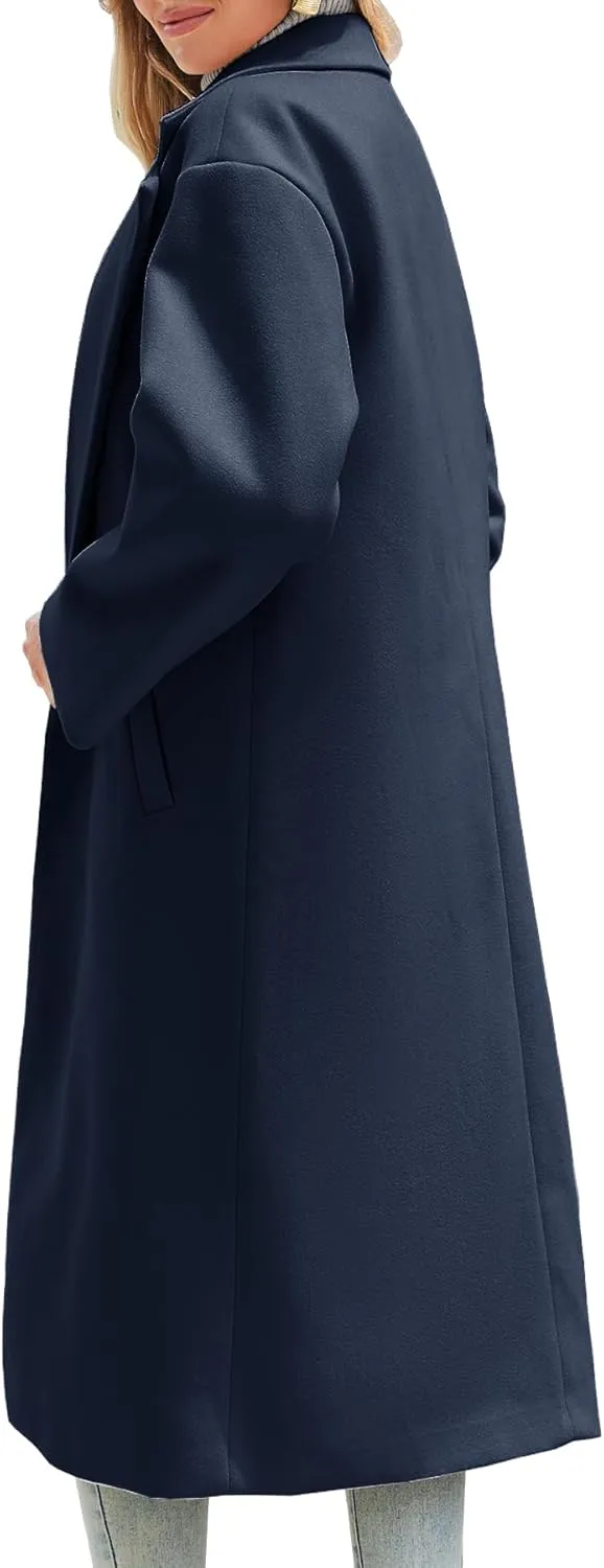 Women's Winter Wool Coat Notch Lapel Single Breasted Casual Mid Long Pea Trench Coat