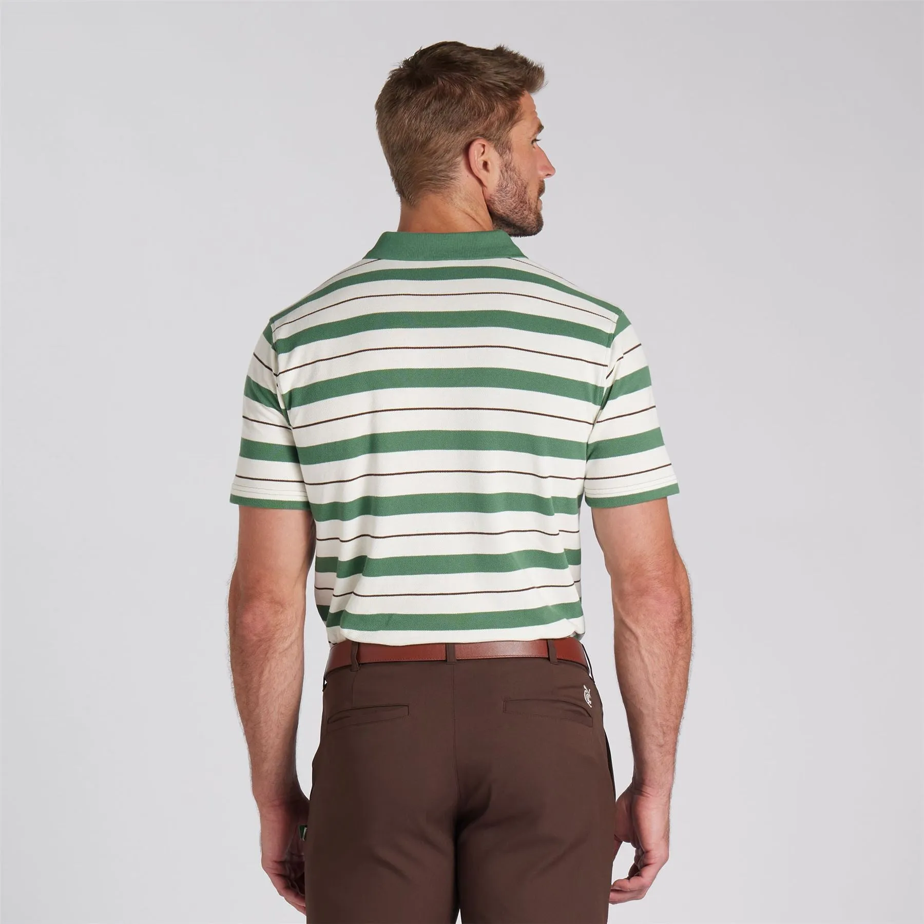 X QGC Sunday Stripe Polo Warm White/Deep Forest - SS24