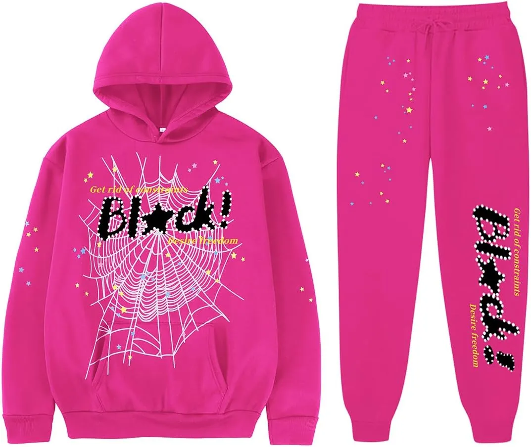 Y2K Hoodie Set Cobweb Spider Style Hoodie Pant Casual Tracksuit Long Sleeve Athletic Suit