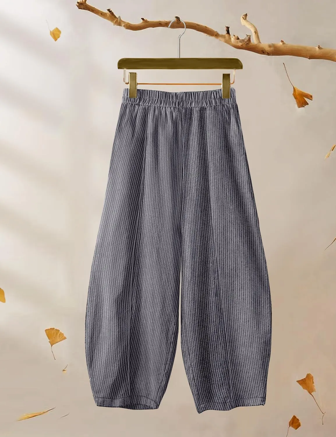 YESNO Women's Corduroy Lantern Pants Baggy Casual Loose Elastic Waist Long Trousers with Pockets PCI