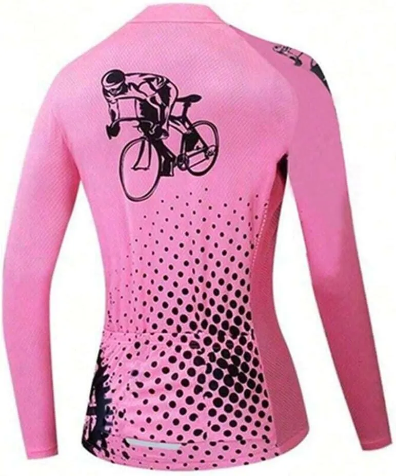 YIBIMOTTO Women's Cycling Jersey Long Sleeve Quick Dry Mountain Bike Shirts Running Bicycle Clothes Full Zipper Back Pockets