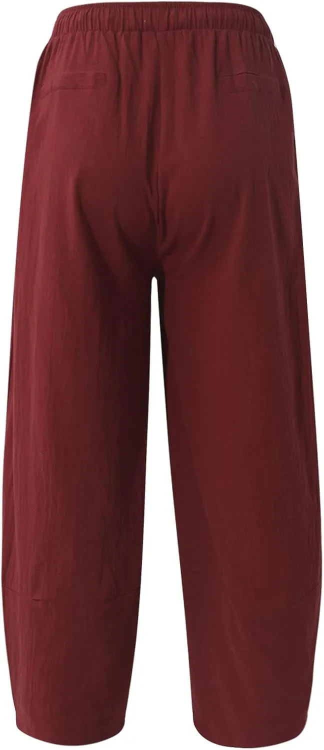 Ymosrh Khaki Jeans for Men Casual Loose Solid Color Linen Harem Pants Cotton Casual Trousers Wide Leg Pants Cargo