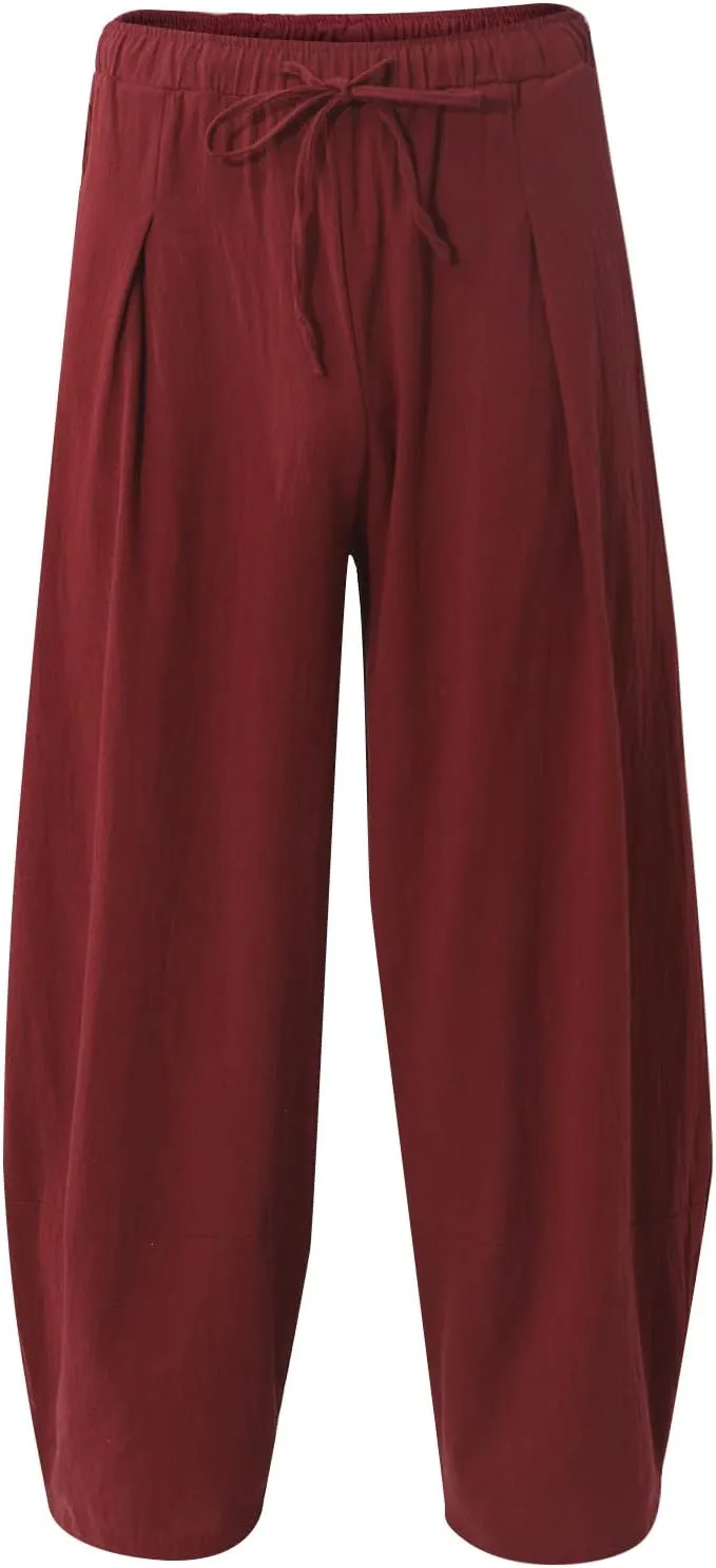 Ymosrh Khaki Jeans for Men Casual Loose Solid Color Linen Harem Pants Cotton Casual Trousers Wide Leg Pants Cargo