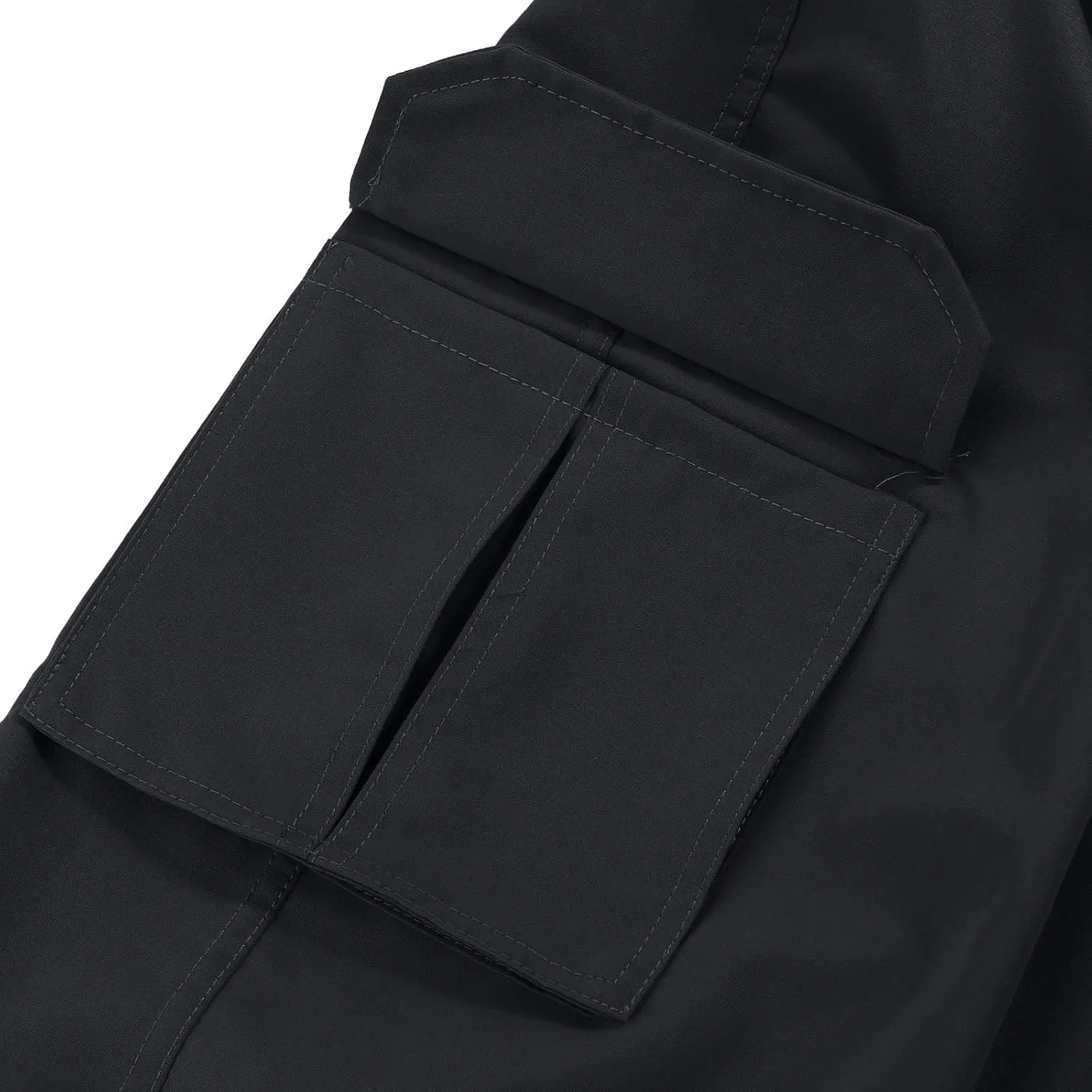 Ymosrh Mens Large Tall Pants Men's Slim Fashion Solid Color Casual Pants Multi Pocket Straight Cargo Pants Stretch