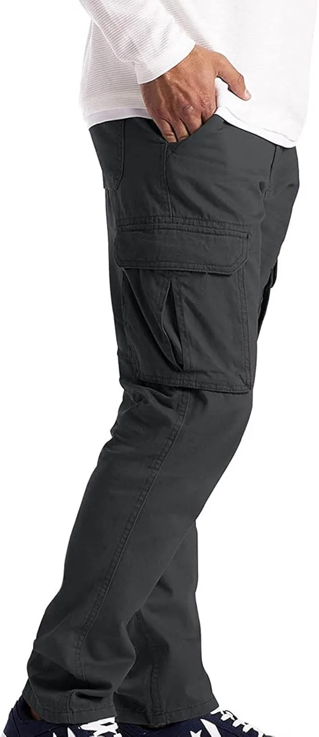 Ymosrh Mens Large Tall Pants Men's Slim Fashion Solid Color Casual Pants Multi Pocket Straight Cargo Pants Stretch