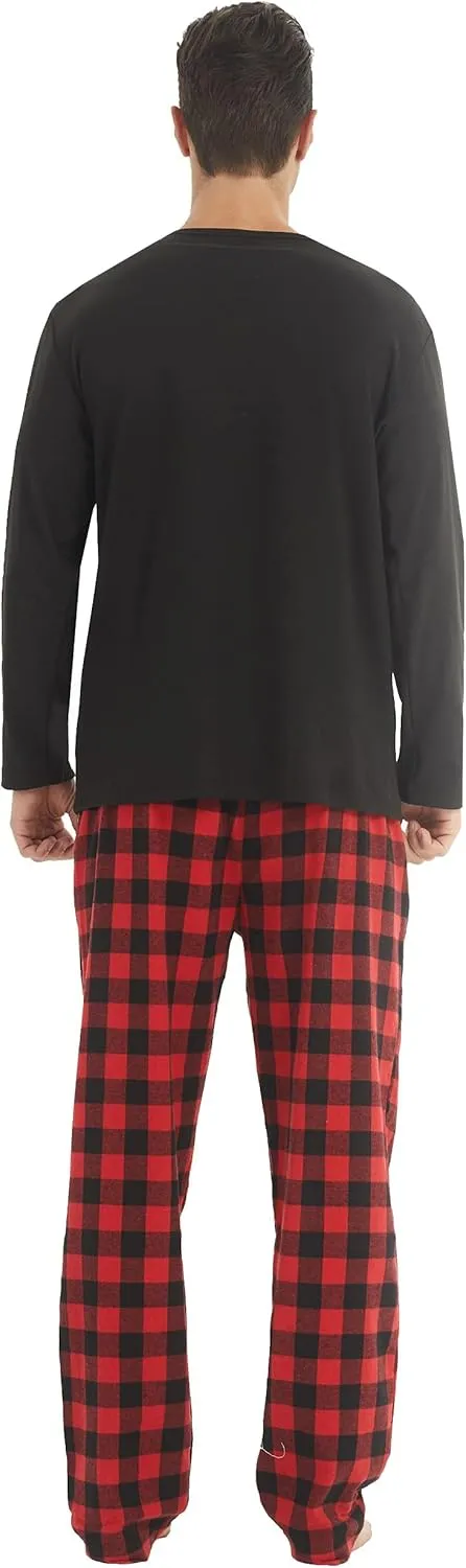 YUSHOW Mens Pajama Set Long Sleeve Henley Neck Button Top Plaid Pants Soft Warm Loungewear Sleepwear Set