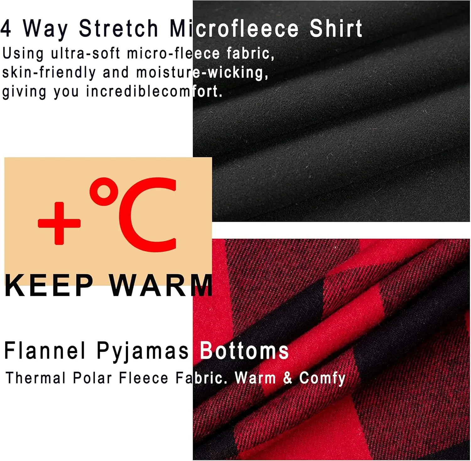 YUSHOW Mens Pajama Set Long Sleeve Henley Neck Button Top Plaid Pants Soft Warm Loungewear Sleepwear Set