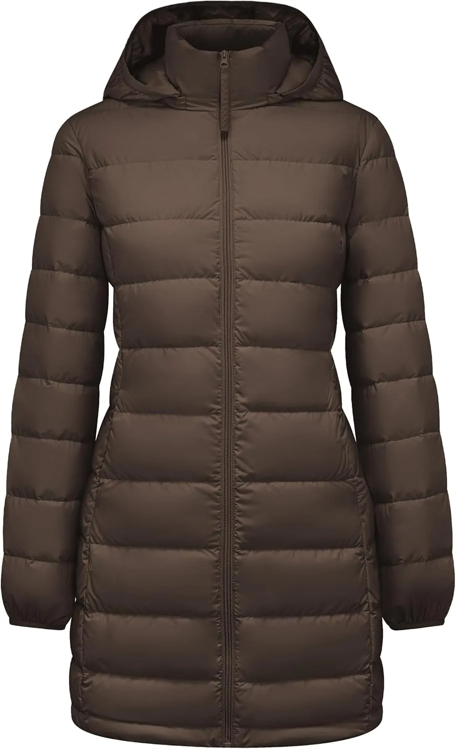 YZG Women's Warm Lightweight Long Down Jacket Warm Quilted Puffer Coat with Hood Removable