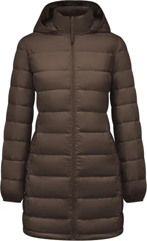 YZG Women's Warm Lightweight Long Down Jacket Warm Quilted Puffer Coat with Hood Removable