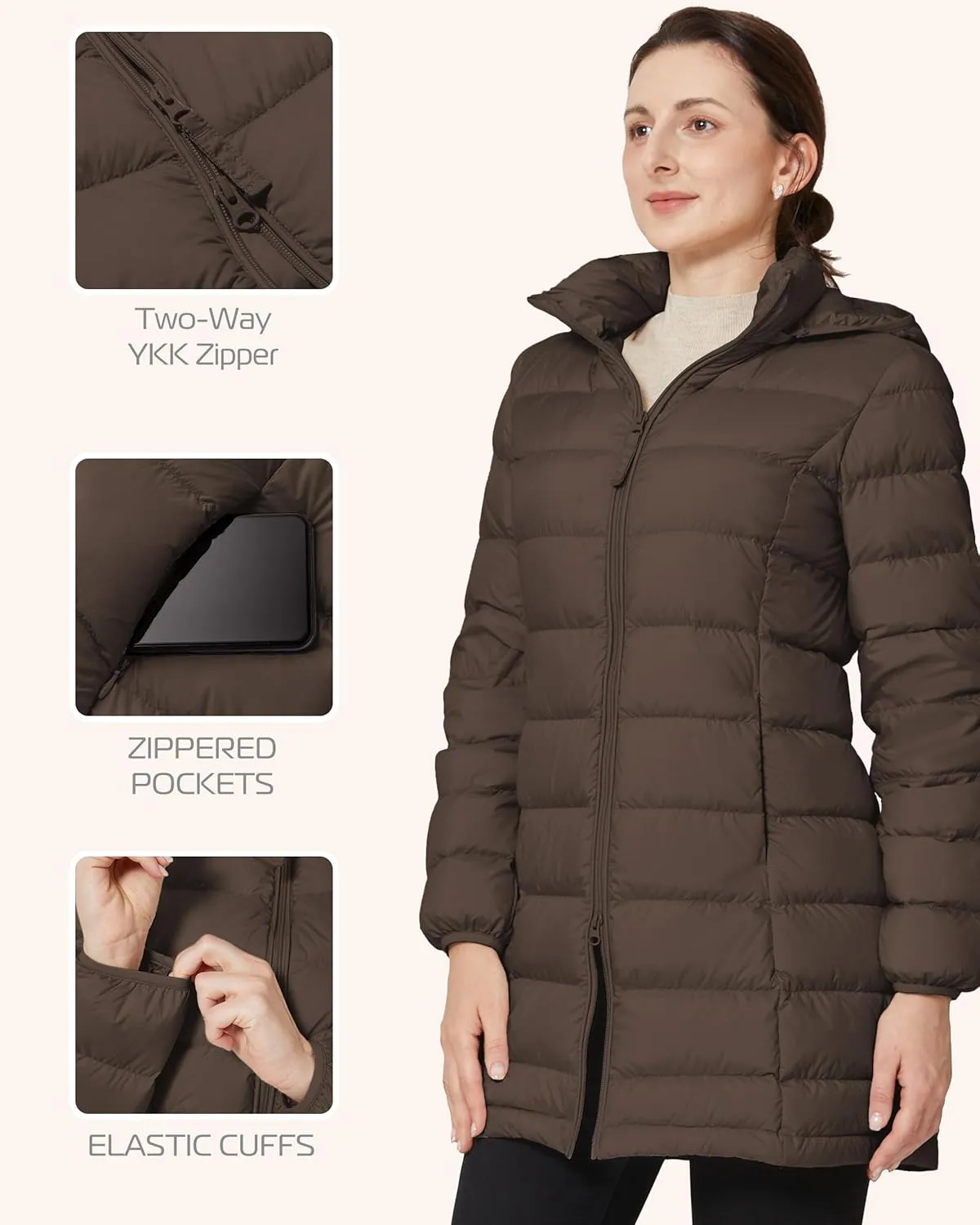 YZG Women's Warm Lightweight Long Down Jacket Warm Quilted Puffer Coat with Hood Removable