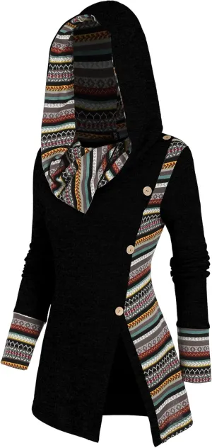 ZAFUL Women's Hoodies Long Sleeve Cowl Neck Button Hooded Shirts Knit Tops 2024 Fall Outfits Casual Boho Pullover Sweatshirt