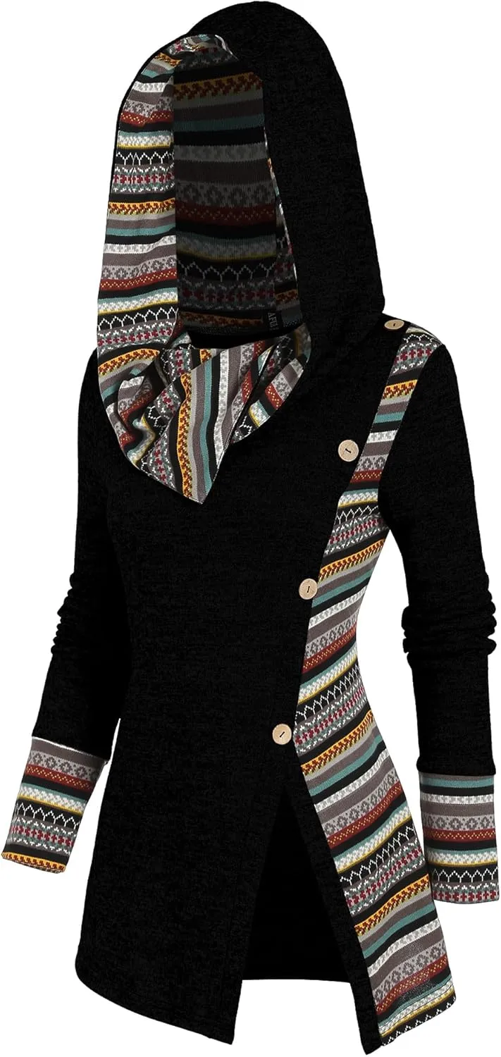 ZAFUL Women's Hoodies Long Sleeve Cowl Neck Button Hooded Shirts Knit Tops 2024 Fall Outfits Casual Boho Pullover Sweatshirt