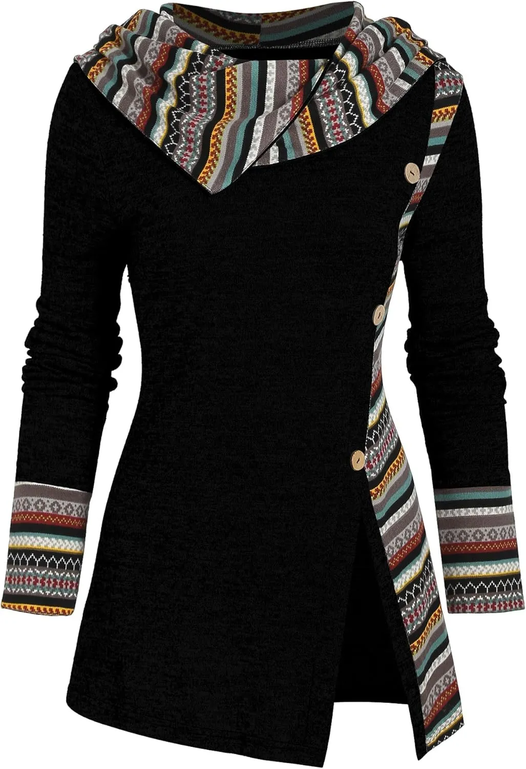 ZAFUL Women's Hoodies Long Sleeve Cowl Neck Button Hooded Shirts Knit Tops 2024 Fall Outfits Casual Boho Pullover Sweatshirt