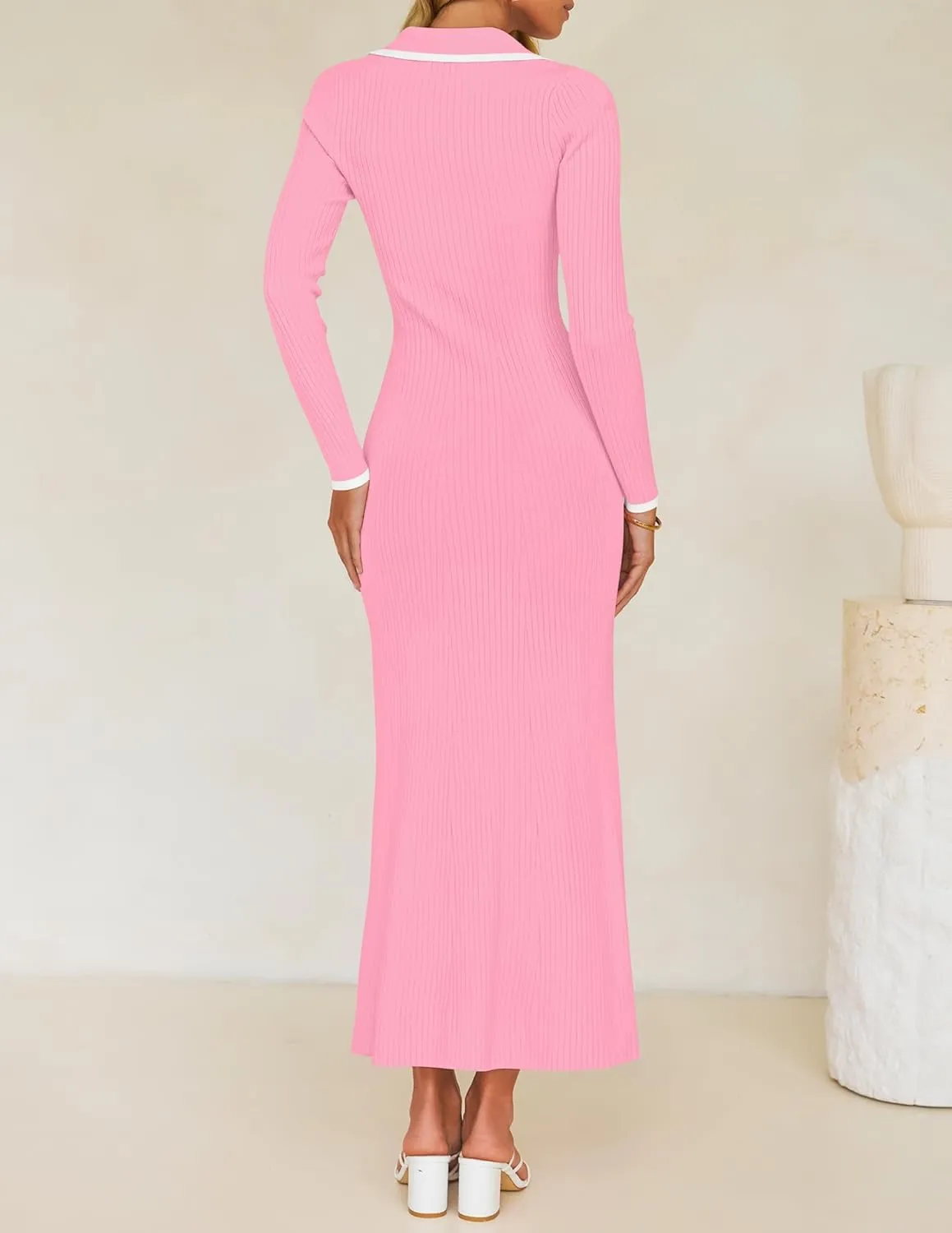 ZESICA Women's Long Sleeve Sweater Dress 2025 Spring V Neck Ribbed Knit Casual Formal Cocktail Bodycon Maxi Dresses